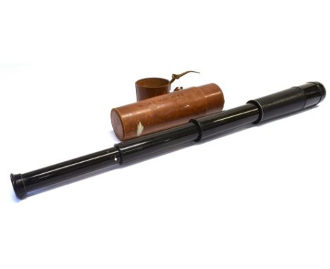 MILITARIA - A VOIGHTLANDER &amp; SOHN THREE-DRAW TELESCOPE  in a leather travel case stamped 'Major C. Grant, 4th B.B.', 78.5