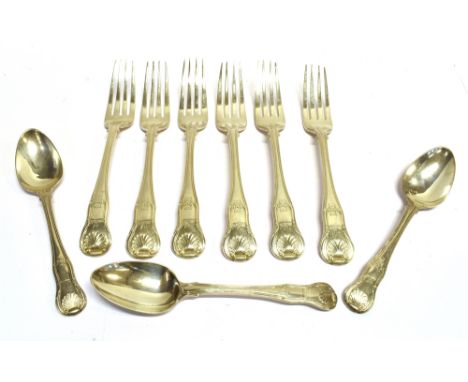 GEORGIAN SILVER FLATWARE  comprising six table forks, hallmarks for London 1817, maker possibly Thomas Richard, total weight 