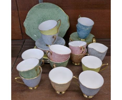Royal Albert Gossamer;- comprising five tea cups and saucers, nine coffee cups, eleven coffee saucers, five side plates, crea