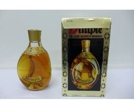 One bottle, Dimple De Luxe Scotch Whisky, 13 1/3 fl. ozs. (half bottle), early 1970's, with box