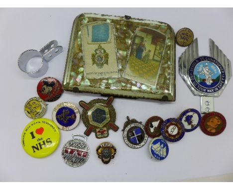 Enamel and other badges, etc., including Mickey Mouse Chums, Bobby Bear Club, I am a Cococub and Lloyd of the C.I,D., a Unive