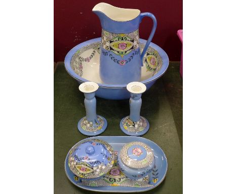 A Devonware Fieldings wash set, one candlestick a/f