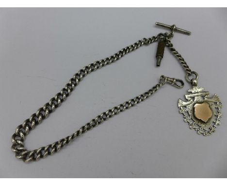 A silver Albert chain and fob, 58g