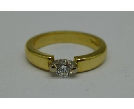 An 18ct gold and solitaire diamond ring, 0.30ct diamond weight, colour H, clarity VS, 6g, N