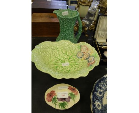 Melba Ware pottery bowl and green Sylvac jug and Radford pottery box