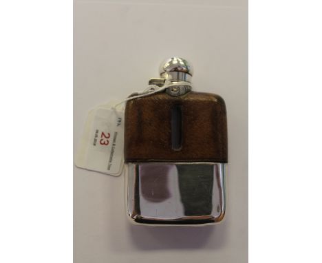 Silver plate and Leather mounted Hip Flask