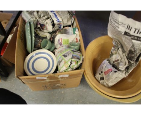 Box of Denby, Cornish ware, mixing bowls