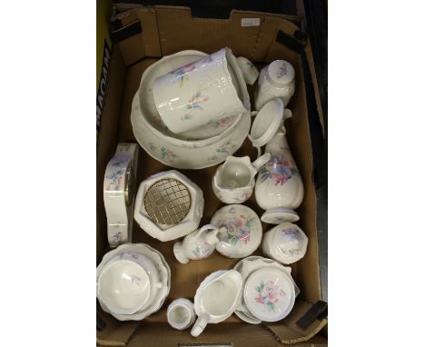 Box of Aynsley Little Sweetheart vases, clock etc
