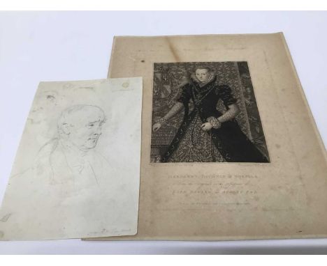 Pettro William Tomkins (1760-1840) pencil, portrait of a Gentleman, signed, 21 x 14cm, and an engraving Margaret Duchess of N