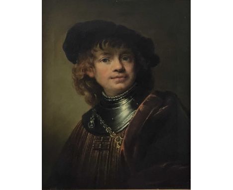 After Rembrandt, 19th century oil on canvas portrait, 32 x 24cm, framed