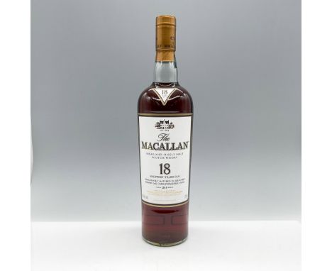 Bottle is sealed, full. This sealed 750ml bottle is matured at The Macallan distillery for a minimum of 18 years in selected 
