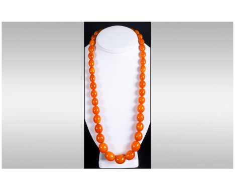 Vintage and Quality 1930's Graduated Bead Necklace - Amber Colour with Gilt Screw Opening Clasp. 30 Inches In Length. 87 Gram