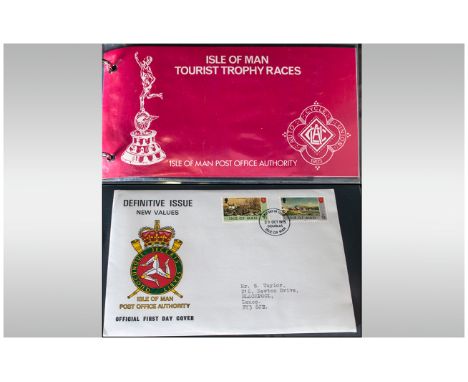 Three Cover Albums Containing Matching Presentation Packs And First Day Covers from the Isle Of Man. The period covered is 19