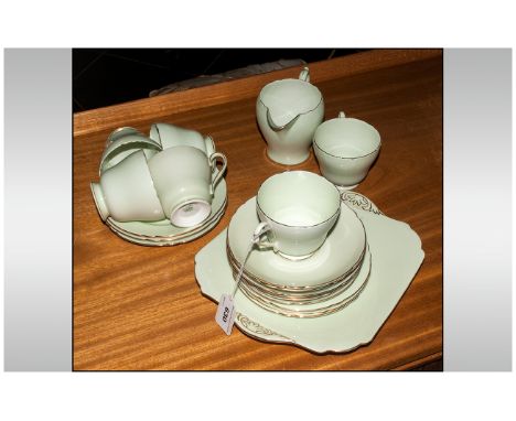Shelley Part Tea Set in mint green patter, comprising cups, saucers, milk jug, 20 pieces.