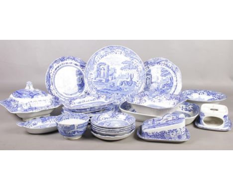 A collection of Spode Italian dinner wares. Plates, cheese dish, lidded tureen, dishes etc  