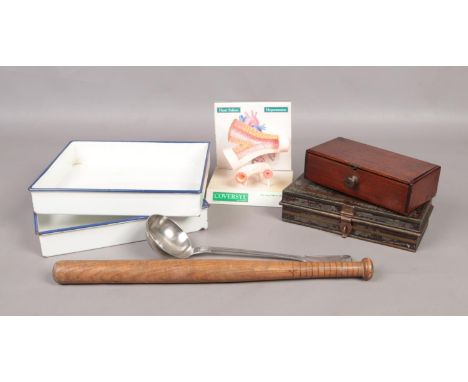 A small selection of miscellaneous. To include a Doctors hypertension display, two enamel medical dishes and a large metal la