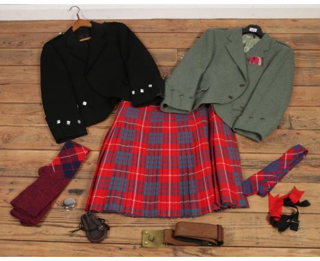 A full highland Tartan dress kilt. To include Kinloch Anderson kilt, tweed Jacket, formal jacket, socks, tie, belt etc  