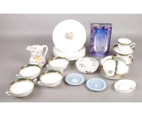 A quantity of mostly ceramics. To include Wedgwood Jasperware and glass 1978 Christmas goblet, Royal Grafton cups and saucers