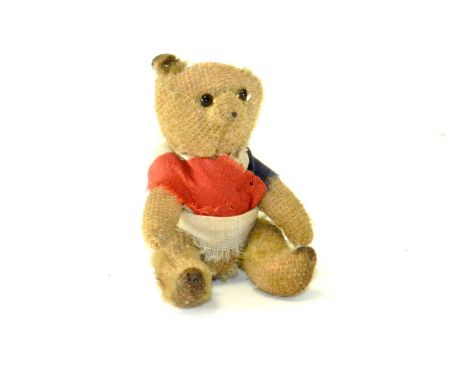 Vintage Farnell “Campbell” Bear with Red, White and Blue muslin outfit. Attributed to original British Teddy Bear producer J.