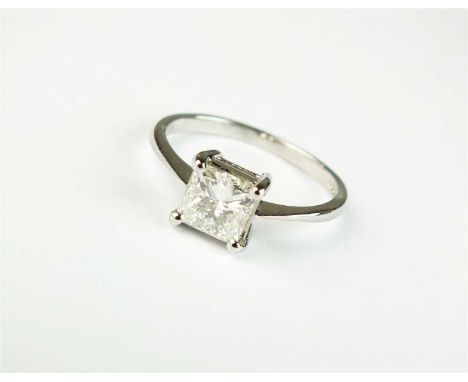 An 18ct white gold single stone Princess cut diamond ring, within four claw mount, ring size M, weight approx 2.7g