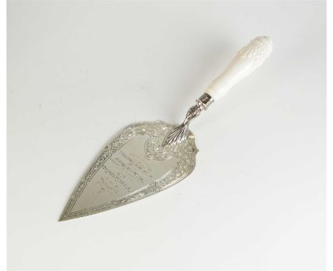 A silver presentation trowel, Barker Brother Silver Ltd, Birmingham 1929, 'Presented to Edward Hamer Esqr J.P. on the occasio