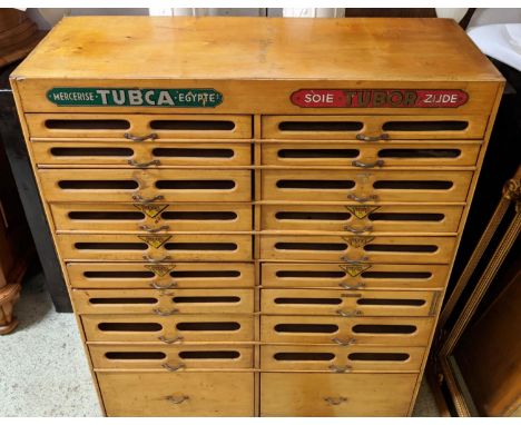 HABERDASHERS DRAWERS, 90cm W x 36cm D x 109cm H, mid 20th century. 