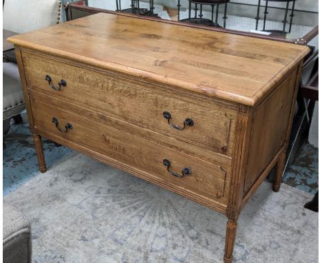 COMMODE, 121cm W x 58cm D x 82cm H, oak with two long drawers. 