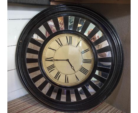 WALL CLOCK, black frame with segmented mirrored border, 92cm diam. 