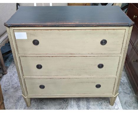 CHEST OF DRAWERS, 45cm D x 90cm W x 87cm D, in a distressed painted finish. 