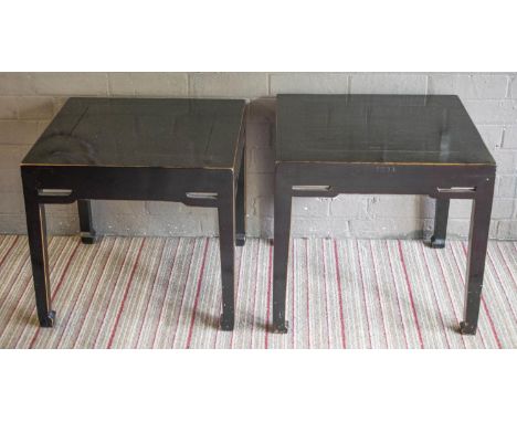 LAMP TABLES, two similar, one 47cm H x 52cm W x 52cm D, the other 49cm H x 53cm sq., Chines black lacquer finish. (2) 
