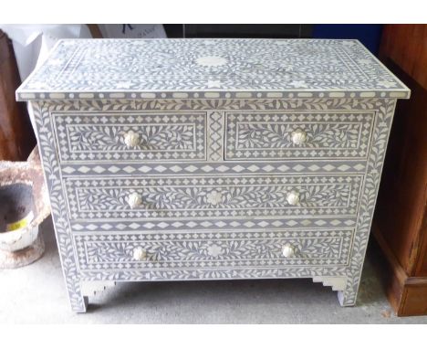 CHEST, 108cm W x 86cm H x 50cm D Mother of Pearl decorated with two short above two long drawers. 