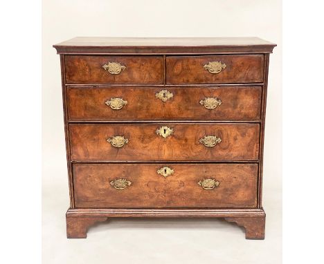 CHEST, early 18th century English Queen Anne figured walnut with two short above three logn drawers, 96cm W x 91cm H x 52cm D