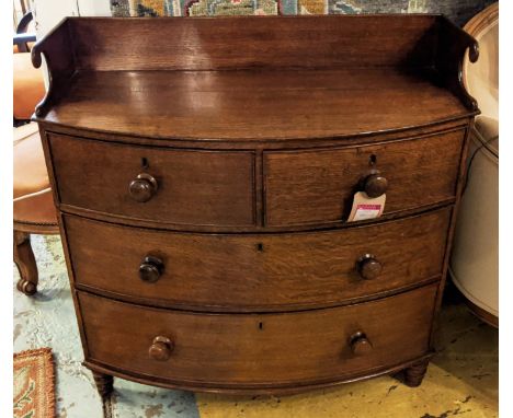 BOWFRONT CHEST, 88cm W x 90cm H x 41cm D, 19th century, with a raised galleried back above two short and two long drawers, on