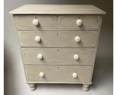 VICTORIAN PAINTED CHEST, grey painted and black lined, with five drawers, 92cm x 110cm H x 49cm. 