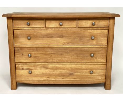 OAK CHEST, vintage grey oak with three short over three long drawers, with silvered metal handles, 123cm x 48cm D x 84cm H. 