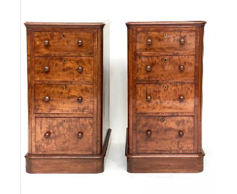 BEDSIDE CHESTS, a pair, Victorian mahogany, each with four drawers, 41cm W x 47cm D x 80cm H. (2) 