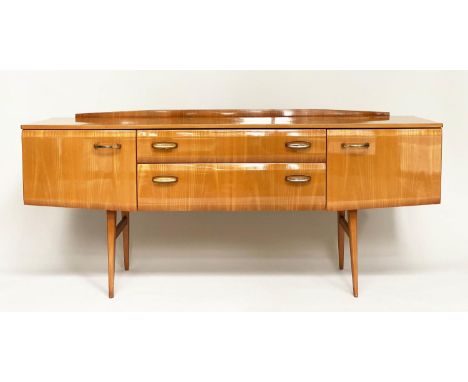 'MEREDEW' SIDEBOARD, 1970s polished elm with two shaped drawers and two cupboards, 158cm x 46cn D x 68cm H. 