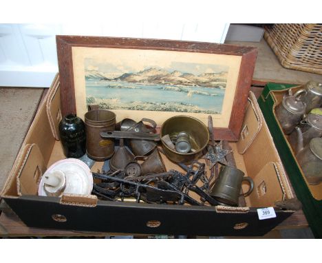 Miscellaneous vintage oil can, measuring can, enamel chamber stick, ½ pint oil can etc.