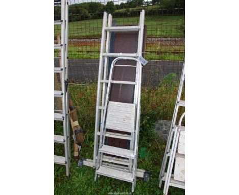 A three rung step ladder and an aluminium platform.