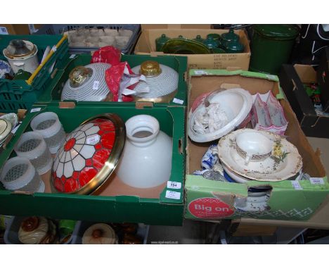 Three boxes of glass and china light shades.