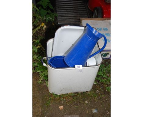 Enamel bin, jug, etc.