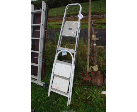 Two step ladders; one steel two rung, one aluminium five rung.