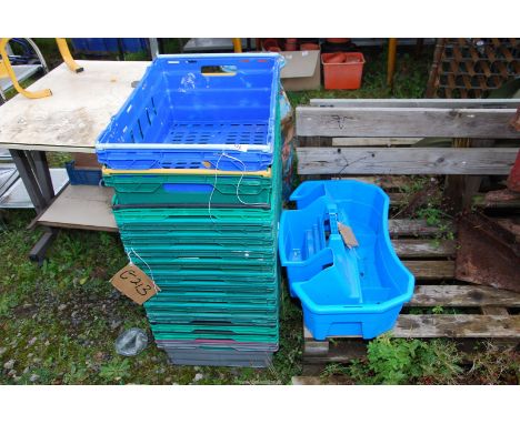 A quantity of plastic crates with a ladder box.