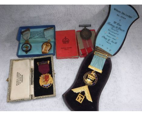 A 9CT GOLD AND ENAMEL MASONIC MEDAL and other similar  awards