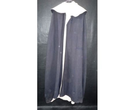 A FLOOR LENGTH DARK GREY WOOL HOODED CLOAK