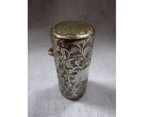 A SILVER SCENT FLASK CONTAINER, the lid engraved 'Ida' with all over scrolling engraved decoration