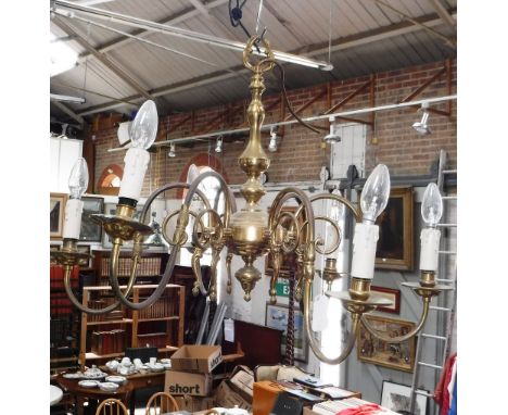 A BRASS SIX BRANCH DUTCH STYLE CHANDELIER 