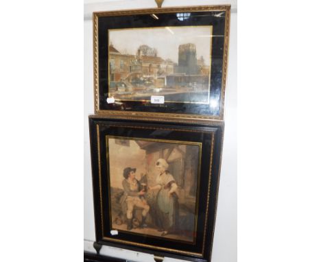 DORSET INTEREST: A 19th century coloured lithograph of Stinsford House, in a black and gilt mount and another 19th century pr
