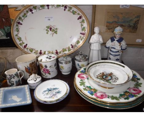 A WEDGWOOD CIRCULAR CERAMIC PLATE, decorated with vine leaves and a collection of decorative ceramics