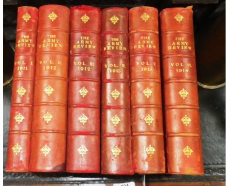 THE ARMY REVIEW in 6 vols, 1911-1914 with red and gilt leather spines